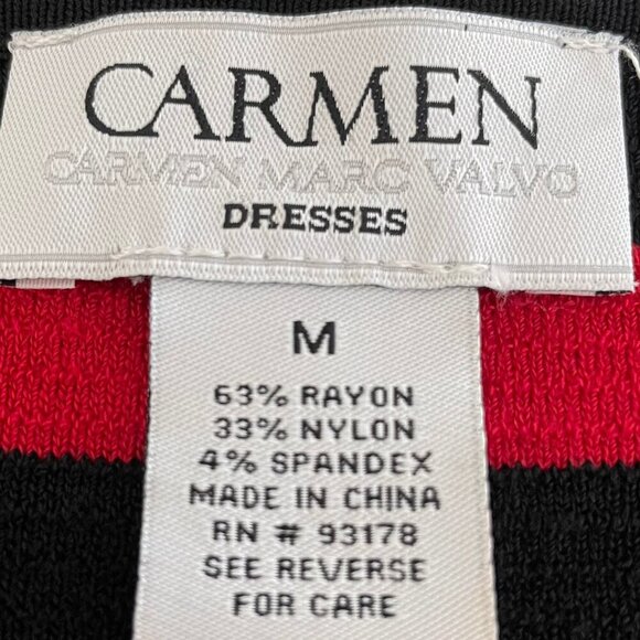 Carmen Marc Valvo Slvless Ribbed Rayon Nylon Knit Striped Dress Red Black Sz M - Picture 9 of 11